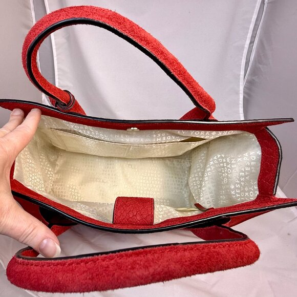 Kate Spade Elsie Street Exotic Meriwether Satchel Geranium Suede - Picture 4 of 6